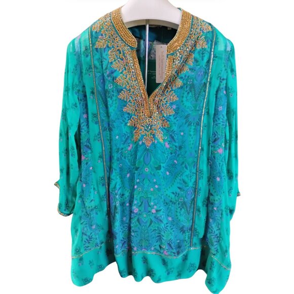 NEW Soft Surroundings Bronte Tunic & Tank Meridian Blue Beaded Plus 2X - Picture 3 of 8